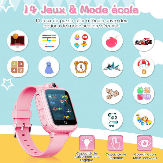 Montre Intelligente, Jouet Enfant 3 4 5 6 7 8 9 10 11 12 Ans, Caméra Rotative à 90°, 14 Jeux, Montre Connectée Garçon, Jeux Cadeaux Grands Fille Garçon